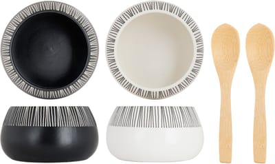 Cosy & Trendy Etosha Aperoset - Set van 2 stuks met bamboe lepels - Ø8x6cm - Zwart/Wit