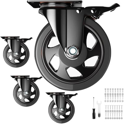 Zwenkwielset 5 inch - Industriële wielen - Meubels verplaatsen - Dubbele remvergrendeling - Set van 4 - Zwart