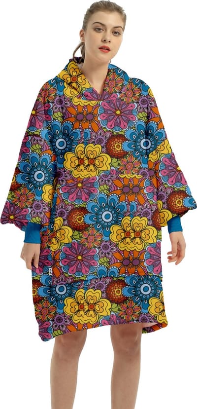 JAXY - Hoodie Deken - Snuggle Hoodie - Fleece Deken Met Mouwen - Snuggle - Cuddle Hoodie - 1450 Gram - Bloemen