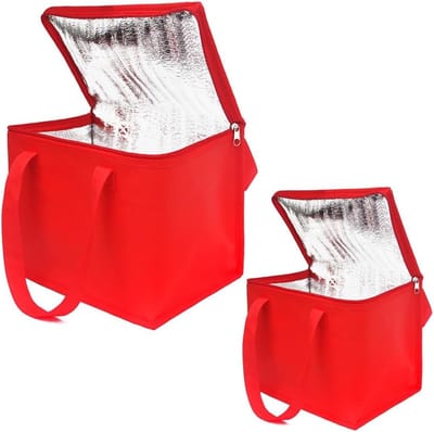 Vouwbare Koeltas Set van 2 - Thermische Tas voor Kantoor, Buitenshuis en Reizen, Ideaal als Isolatietas en Picknickmand, 5L en 7L Capaciteit (Rood)