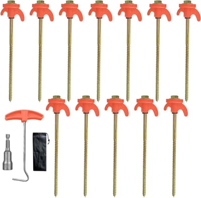 Draadstangen voor Tentbevestiging - 12 Stuks in Staal met Trekhaak, Trekzak en Adapter voor Veilig Gebruik op Rotsachtige Bodem, Gras en Bos tijdens Kamperen