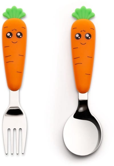 Dailygoods- Kinderbestek Metalen Lepels/Vork - Peuter Bestek - Kindermes - Kinderbord - Antislip Handgreep - Geschikt Voor Kinderen Vanaf 12 Maanden - Peuterbestek