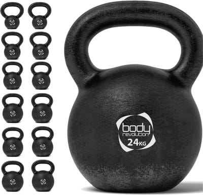 Kettlebell van gietijzer - zwart - 24kg - anti-roll bodem