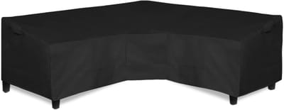 Famanu – Zware 600D hoes voor V-vormige loungebank - waterdichte outdoor hoes - tuinmeubelhoes met ventilatieopening - 254 x 254 cm - zwart
