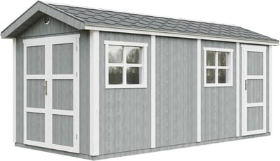 Timbela M915C-CAVERN STEEL - LP SmartSide Tuinhuis op houtbasis - 11,47 m² - 530x250xH252 cm - met vloer en verf