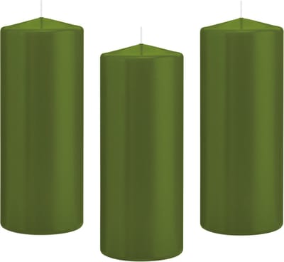 Trend Candles Cilinderkaars/stompkaars - 8x - olijfgroen - 8 x 20 cm - 119 branduren - horeca kaarsen
