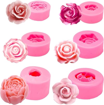 Set van 6 Silicone Mallen voor 3D Bloemen, Rozenblaadjes, Kaarsen en Chocolade Decoraties, Perfect voor Handgemaakt Snoep en Creatieve Projecten