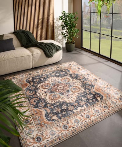 Vintage buitenkleed vierkant - Valenca Fino goud/blauw 115x115