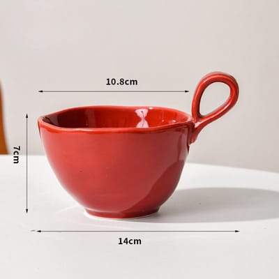 Tasse à café à anse minimaliste Latte Avoine Tasse à petit-déjeuner Tasse couleur unie Tasse courte trapue à large ouverture Mug nordique en céramique 300ml red