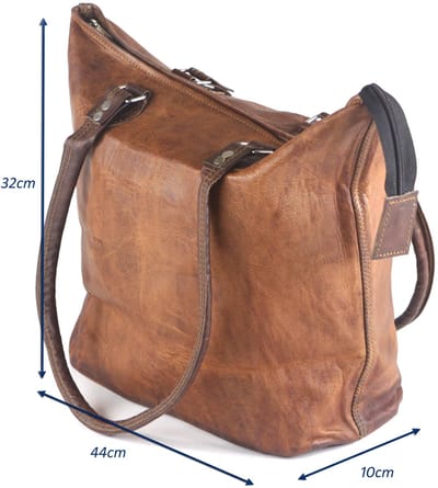Tote Tas Shopper Asturias Urban Chique - Bruin Echt Leer – 44 x 32 x 10 cm - Damestas ECHT LEER – Handgemaakt MODEL 0071