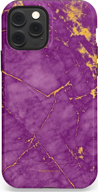 Casetastic hoesje geschikt voor Apple iPhone 12 / Apple iPhone 12 Pro - MagSafe - Dubbellaagse bescherming - Paarse Marmer - Fashion Case - Lavendel Goud