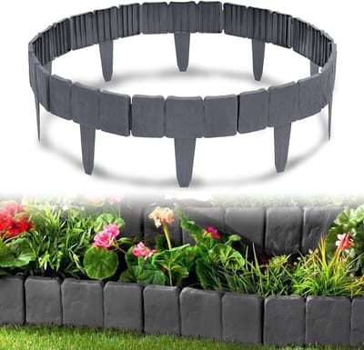 NAIZY Gazonrand Border Garden Barrier Lawn Lawn Edging Fence Stone kijken 20m 80 Stuks, Antraciet - Decoratief per 1 element 25 x 23 cm (B x H) - Tuinpalissade voor tuinhek en gazon