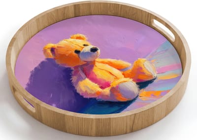Dienblad rond 40x40 cm - Schootdienblad hout - Teddybeer - Schaduw - Penseelstreken - Paars - Borrelplank rechthoek - Plateau houten dienbladen