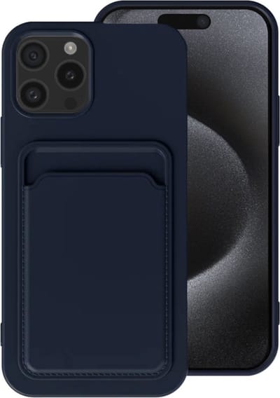 Smartphonica Telefoonhoesje Geschikt voor iPhone 15 Pro met pasjeshouder - TPU backcover with cardslot - Donkerblauw geschikt voor iPhone 15 Pro