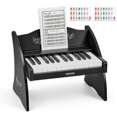 VEVOR Kinderkeyboard, 25 toetsen, Digitale houten piano, Houten piano voor kinderen vanaf 3 jaar, Mini muziekinstrument met realistisch geluid, Dubbele voeding, Instelbaar volume, Vroegtijdige muzikale educatie, Zwart