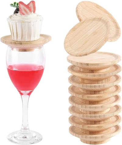 10 stuks wijnglazen en bamboe mini vleeswarenplanken, rond, multifunctioneel voor bars en proeverijen