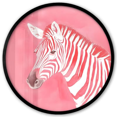 Poster in lijst Rond - Fotolijst 40x40 cm - Posters - Zebra - Pink - Verf - Ronde posterlijst zwart - Decoratie - Wanddecoratie woonkamer - Muurdecoratie slaapkamer