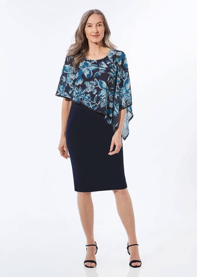 Feestelijke jurk met fijne chiffon - marine / blauw / gebloemd - Gr. 19 van Goldner Fashion