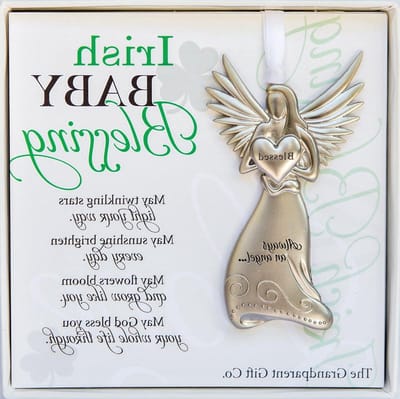 Baby Engel Ornament - Doop Cadeau - Religieus Kraamcadeau - Met Zegenkaart - 14 cm - Zilverkleurig