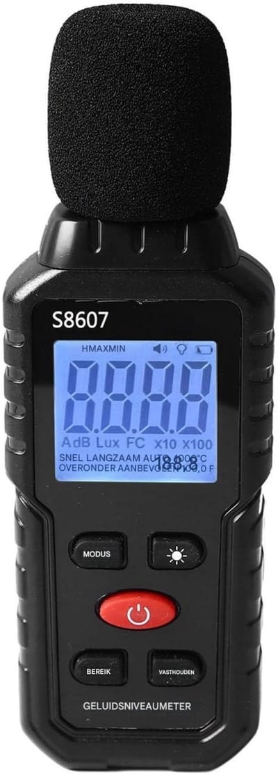 GELLDG Decibels - Digitale geluidsniveaumeter - Meetbereik 30 dB tot 130 dB - Met LCD-display - Geschikt voor geluidsmetingen in kantoren, bouwplaatsen, fabrieken en andere locaties