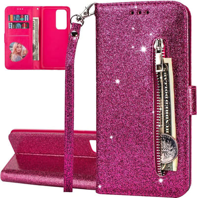Portemonnee Hoesje - Wallet Case - Rits Sparkly Glitter - Telefoonhoes met Kord Geschikt voor: Oppo A57 4G & A57s - Roze