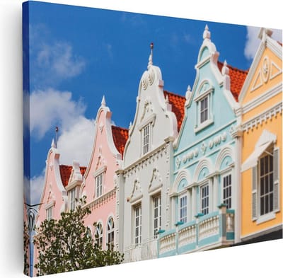 Artaza Canvas Schilderij Kleurrijke Gevels - 40x30 cm - Klein - Muurdecoratie Curacao - Wanddecoratie Caribisch - Kamer Accessoires