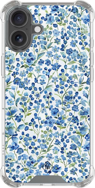 Casimoda® hoesje - Geschikt voor iPhone 16 - Vintage Blue Floral - Shockproof case - Extra sterk - Siliconen/TPU - Blauw, Transparant