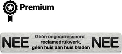 Luxe Nee Nee sticker brievenbus - Rvs kleur - Luxe - 17.5 x 2.7 cm - Aluminium - Brievenbus sticker - Geen reclame sticker