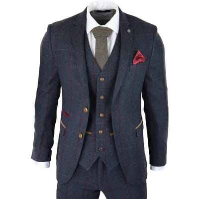 Heren Herringbone Tweed Kostuum 3-delig Marineblauw Peaky Blinders 1920s Tailored Fit