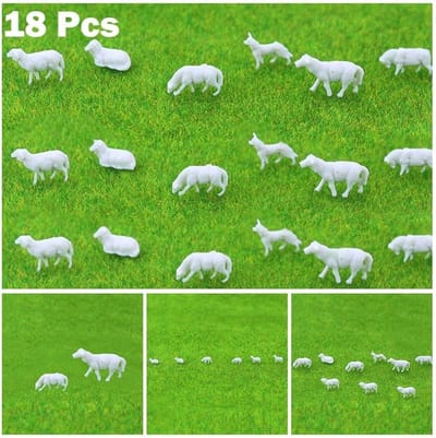 Set van 18 Geschilderde Schaap Figuren in HO Schaal voor Modelspoor en Boerderij Decoratie, 6 Stijlen