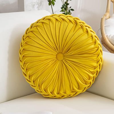 Ronde Zachte Kussen van Velours in Effen Kleur, Plissé Ontwerp voor Woonkamer, Slaapkamer en Auto Decoratie
