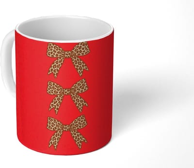 Mok - Koffiemok - Strikken - Panterprint - Rood - Mokken - 350 ML - Beker - Koffiemokken - Theemok