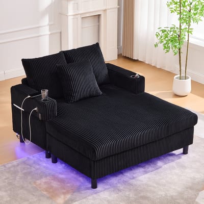 Ruime, zachte chaise longue met bekerhouders aan de zijkant, USB-poorten en geïntegreerde LED-sfeerverlichting – perfect voor de woonkamer, slaapkamer of serre.