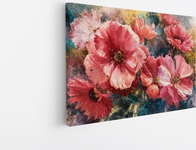 Saammp Canvas Schilderij - grote roze Bloemen - Abstract - 30x20 - Foto op canvas - Wanddecoratie - Muurdecoratie Woonkamer - Kantoor Decoratie