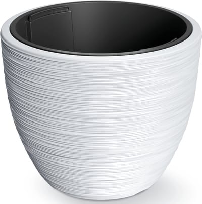 Prosperplast Plantenpot Furu Stripes - buiten/binnen - kunststof - wit - D40 x H40 cm - met binnenpot