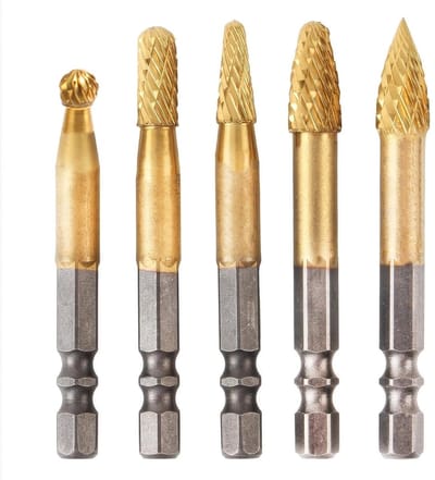 5-delige Carbide Frees Cutter Set met Dubbele Snede, 6.35mm Hex Shank voor Houtbewerking, Graveren en Metaalbewerking