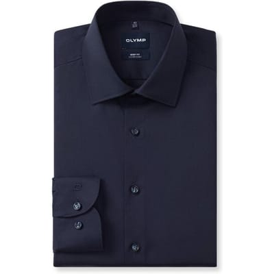 OLYMP Level 5 body fit overhemd (tattoo proof) - Cover shirt - niet doorschijnend twill - marine blauw - Strijkvriendelijk - Boordmaat: 42 (EU maat: L)