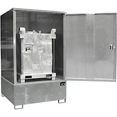 BAUER Kast GS-4 voor gevaarlijke stoffen, voor 1 x 1000 l IBC, B 1475 x D 1460 x H 2410 mm, gegalvaniseerd