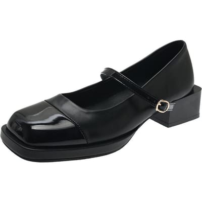 Mary Jane Shoes Femmes Printemps Et Été Niche Design Tempérament Chaussures Simples Talons Épais Rétro Français Bout Carré Petites Chaussures En Cuir Talons Bas 37 black