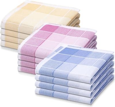 12 stuks Dames zakdoeken Ruit - Katoenen zakdoeken met ruit print - 30 - Blauw