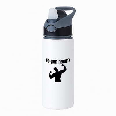 Hacebo® - fitness man met eigen naam waterfles met rietje zwart - Fitness - atleten/sport liefhebbers - sport - fitness - bodybuilder - verjaardag - cadeau - kado - water fles - 650ML