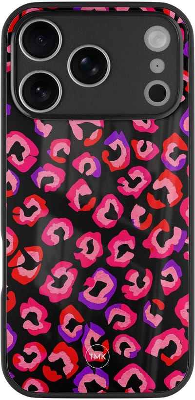 Hoesje geschikt voor Apple iPhone 17 Pro - Luipaard neon - Paars - TPU luxe case (glossy toplaag) - Gestipt - Hardcase backcover zwart