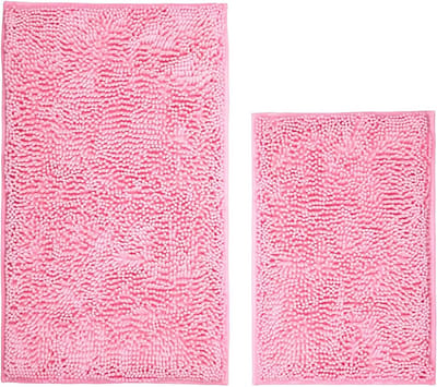 2-delige Badmatset Rechthoekig Pluche Super Absorberend & Antislip - Roze