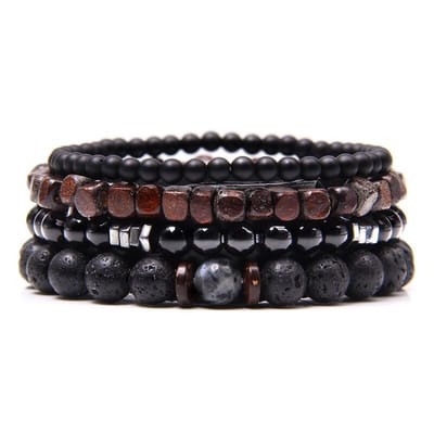 Fako Bijoux® - Natuursteen Multi Armband Set - Heren Armband Set - Bruin/Zwart/Grijs