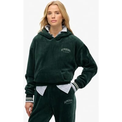 Superdry Country Club Velour Relaxed Hoodie Green Grootte: 44