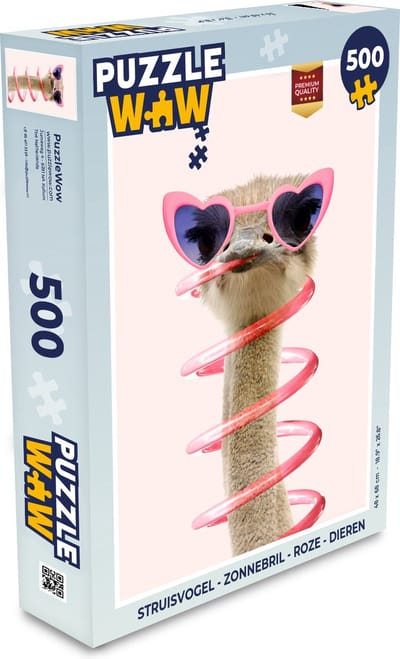 Puzzel Struisvogel - Zonnebril - Roze - Dieren - Legpuzzel - Puzzel 500 stukjes