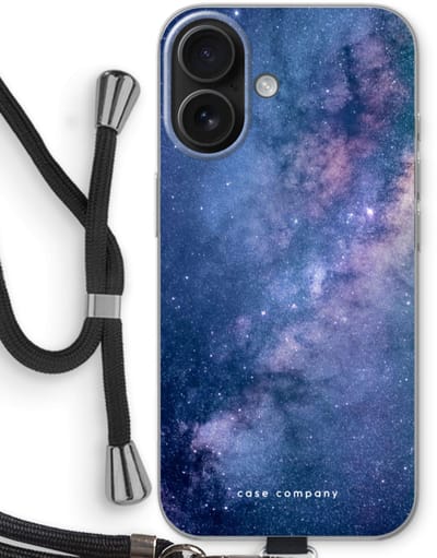 Case Company® - Hoesje met koord geschikt voor iPhone 16 hoesje met Koord - Nebula - Telefoonhoesje met Zwart Koord - Bescherming aan alle Kanten en Over de Schermrand