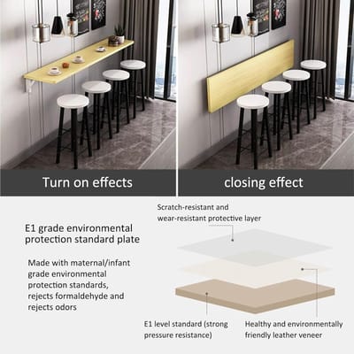 Opklapbare Keukentafel - Wandbureau Eettafel - Ruimte Besparen - Zwevend Ontwerp - 110x30cm - Zwart