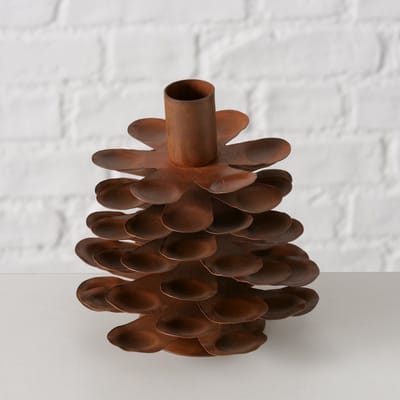 Kandelaar - Metaal - Bruin - 13x12cm - Dennenappel - veilig - duurzaam