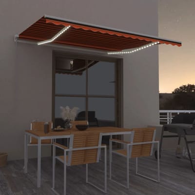 vidaXL - Luifel - handmatig - uittrekbaar - met - LED - 450x300 - cm - oranje - en - bruin